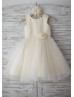 Ivory Polka Dot Tulle Champagne Lining Knee Length Flower Girl Dress 